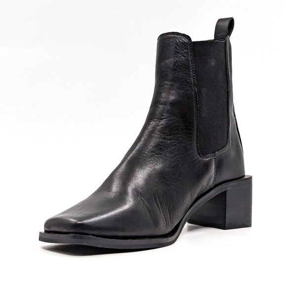 Aldo Women Ruth Black Leather Vintage Retro Square Toe Chelsea Boots size 8.5 - Picture 2 of 11